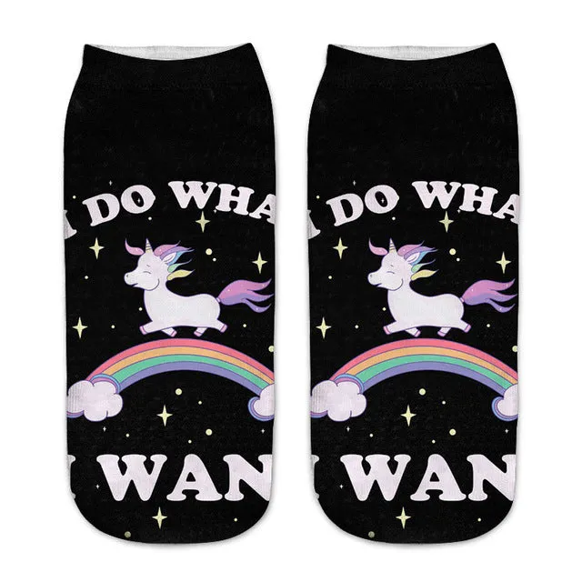 emoji unicorn funny socks Hot Sale 3d Printed womens socks low cut ankle short spaort socks