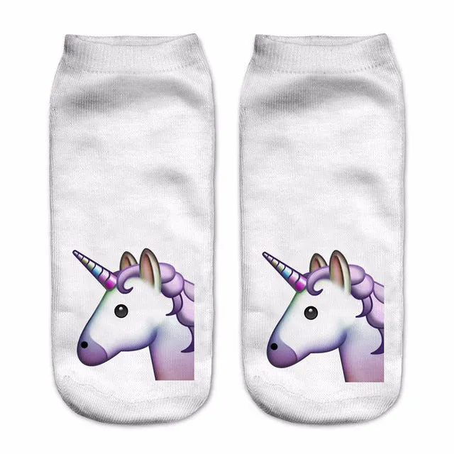 emoji unicorn funny socks Hot Sale 3d Printed womens socks low cut ankle short spaort socks