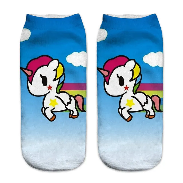 emoji unicorn funny socks Hot Sale 3d Printed womens socks low cut ankle short spaort socks