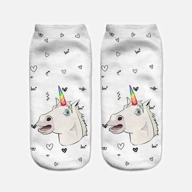 emoji unicorn funny socks Hot Sale 3d Printed womens socks low cut ankle short spaort socks