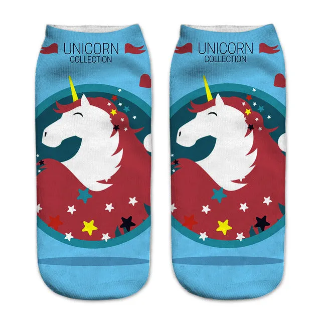 emoji unicorn funny socks Hot Sale 3d Printed womens socks low cut ankle short spaort socks