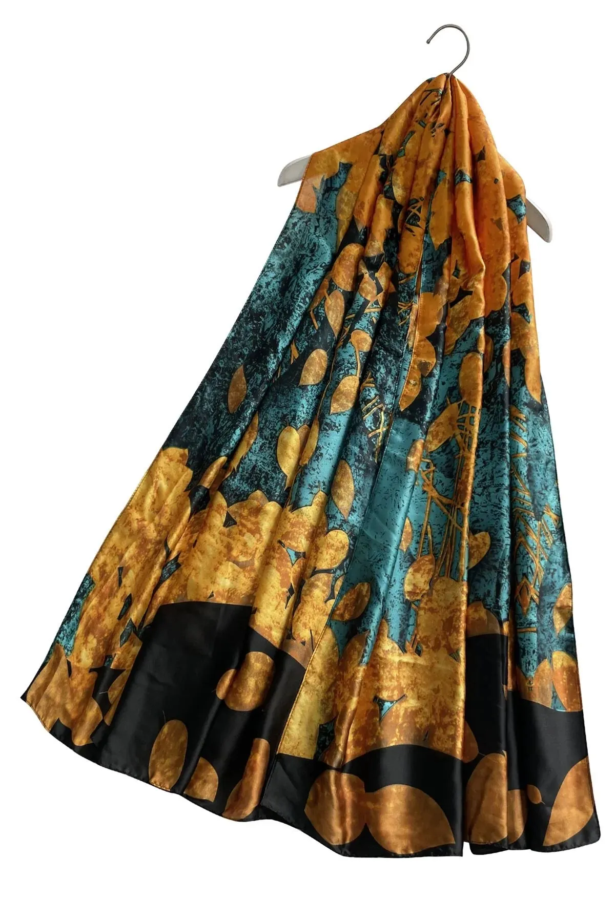 Falling Leaves Print Silk Scarf - MUSTARD