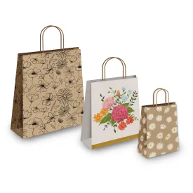 Floral Kraft Gift Bags Mixed Size Set