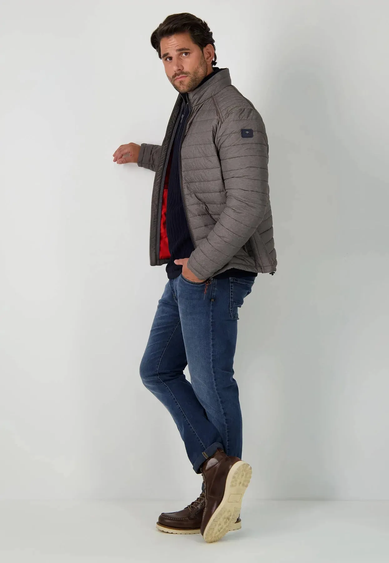 FYNCH HATTON Quilted Biker Style Jacket in Grey