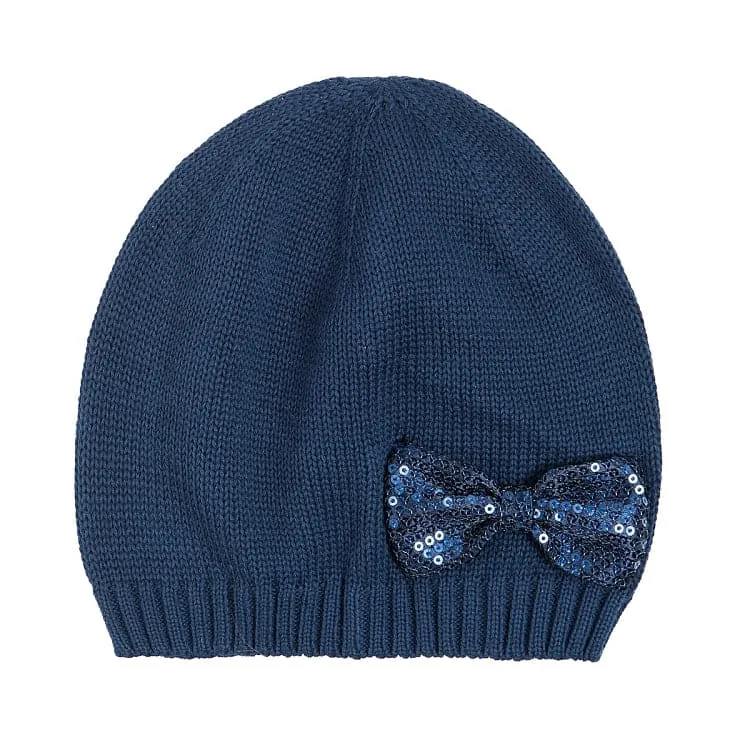 Girls Hat Navy Knit Bowtie