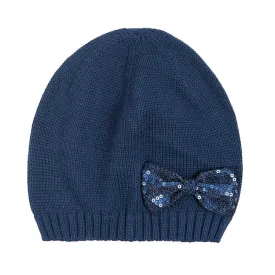 Girls Hat Navy Knit Bowtie