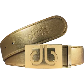 Gold Plain Textured Leather Belt with Gold Thru Buckle