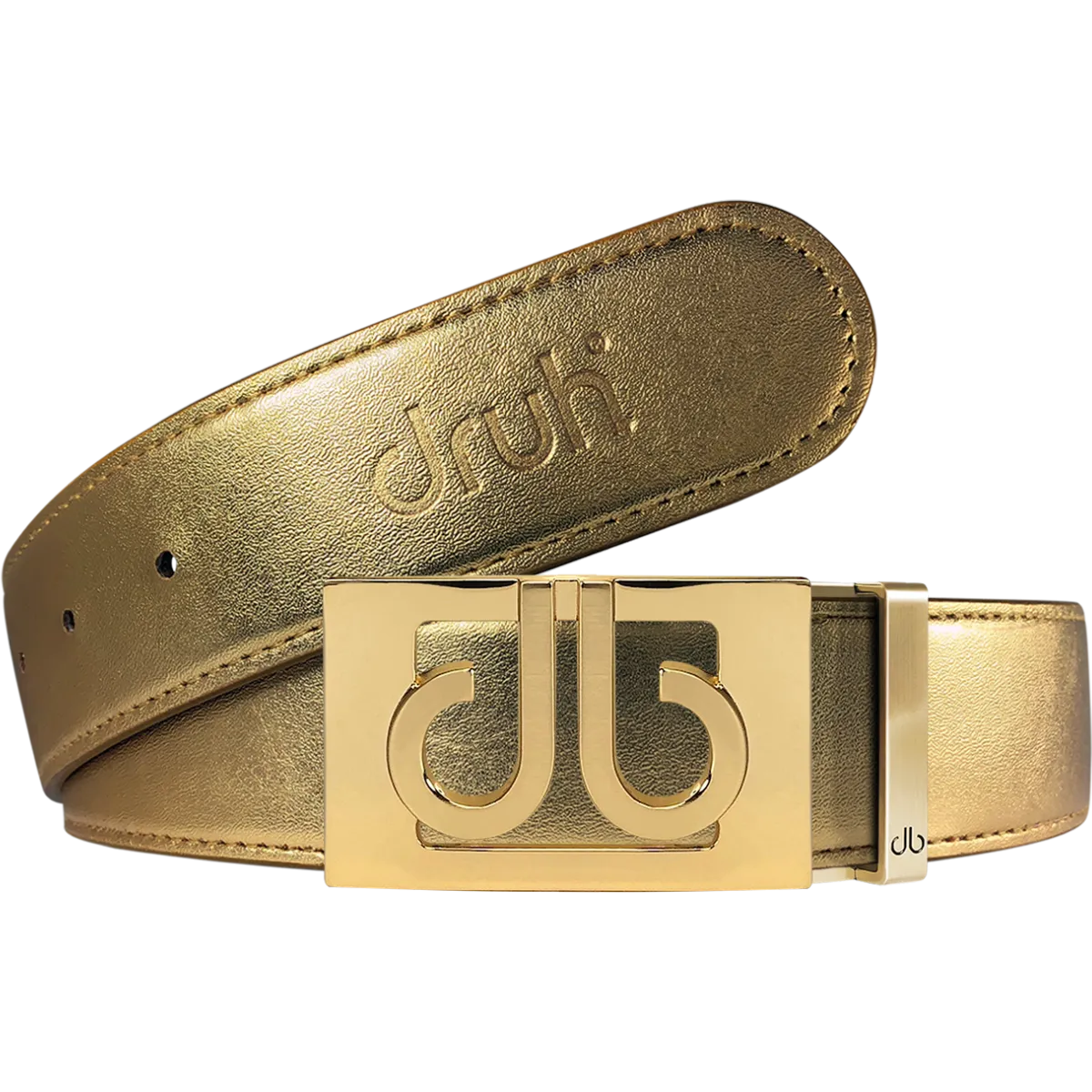 Gold Plain Textured Leather Belt with Gold Thru Buckle