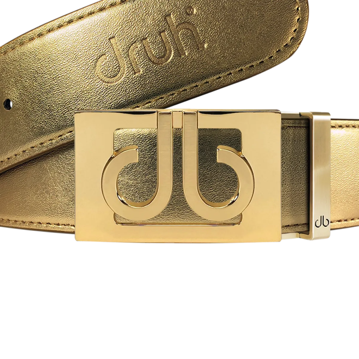 Gold Plain Textured Leather Belt with Gold Thru Buckle