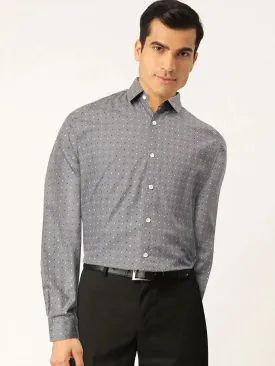 Grey Men'S Cotton Printed Formal Shirts