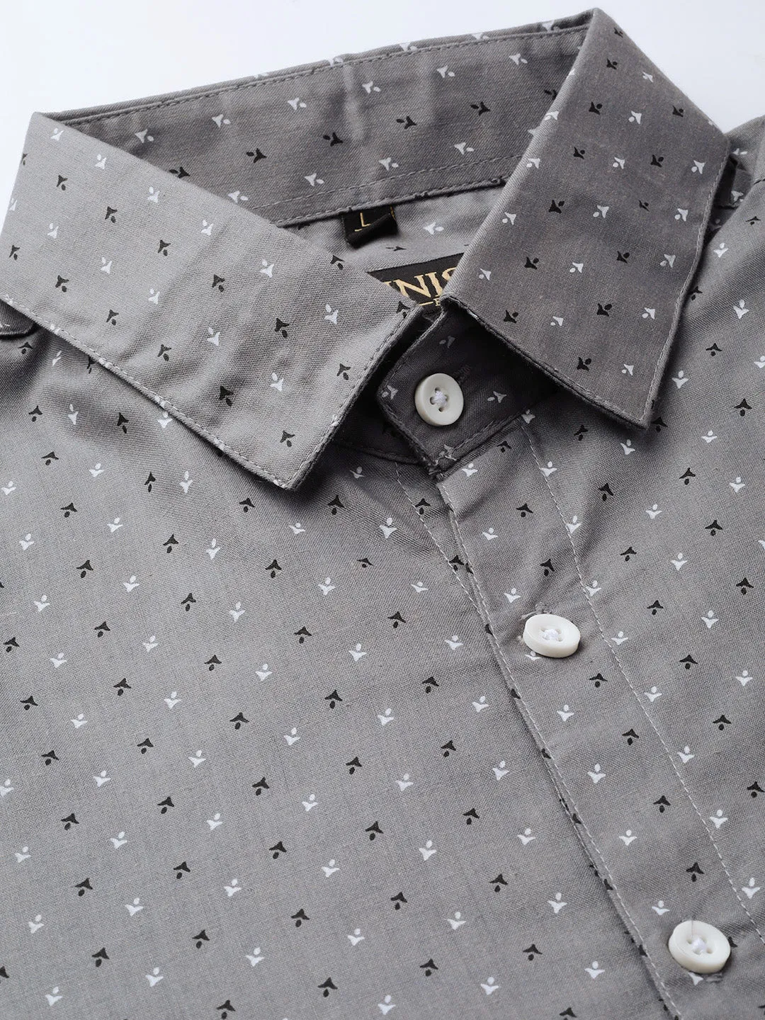 Grey Men'S Cotton Printed Formal Shirts