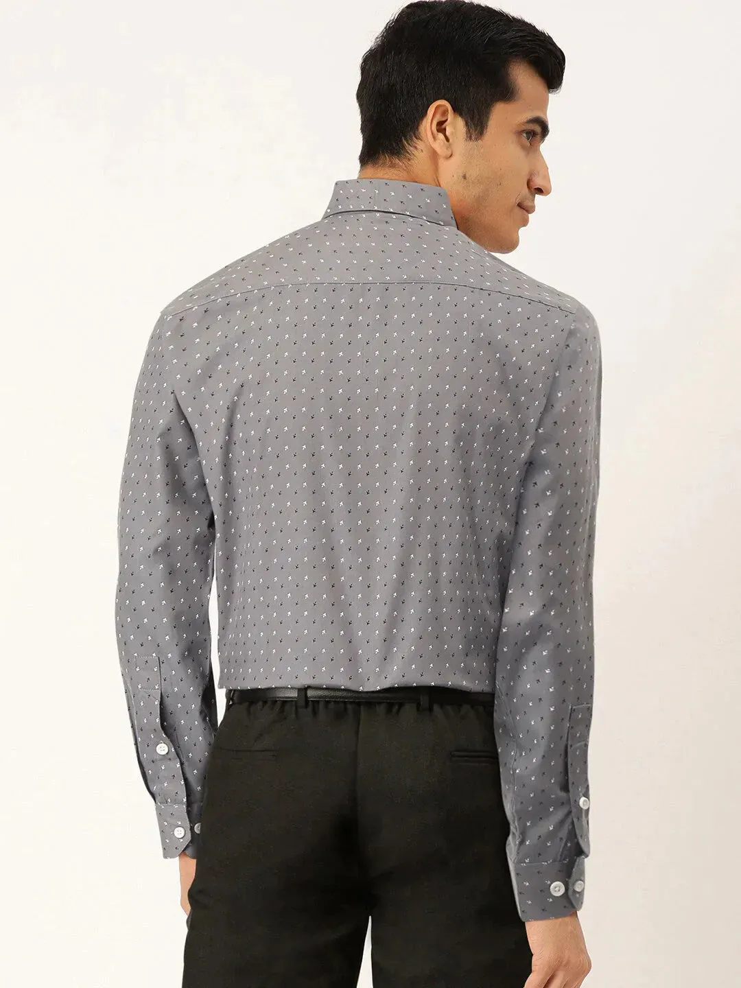 Grey Men'S Cotton Printed Formal Shirts