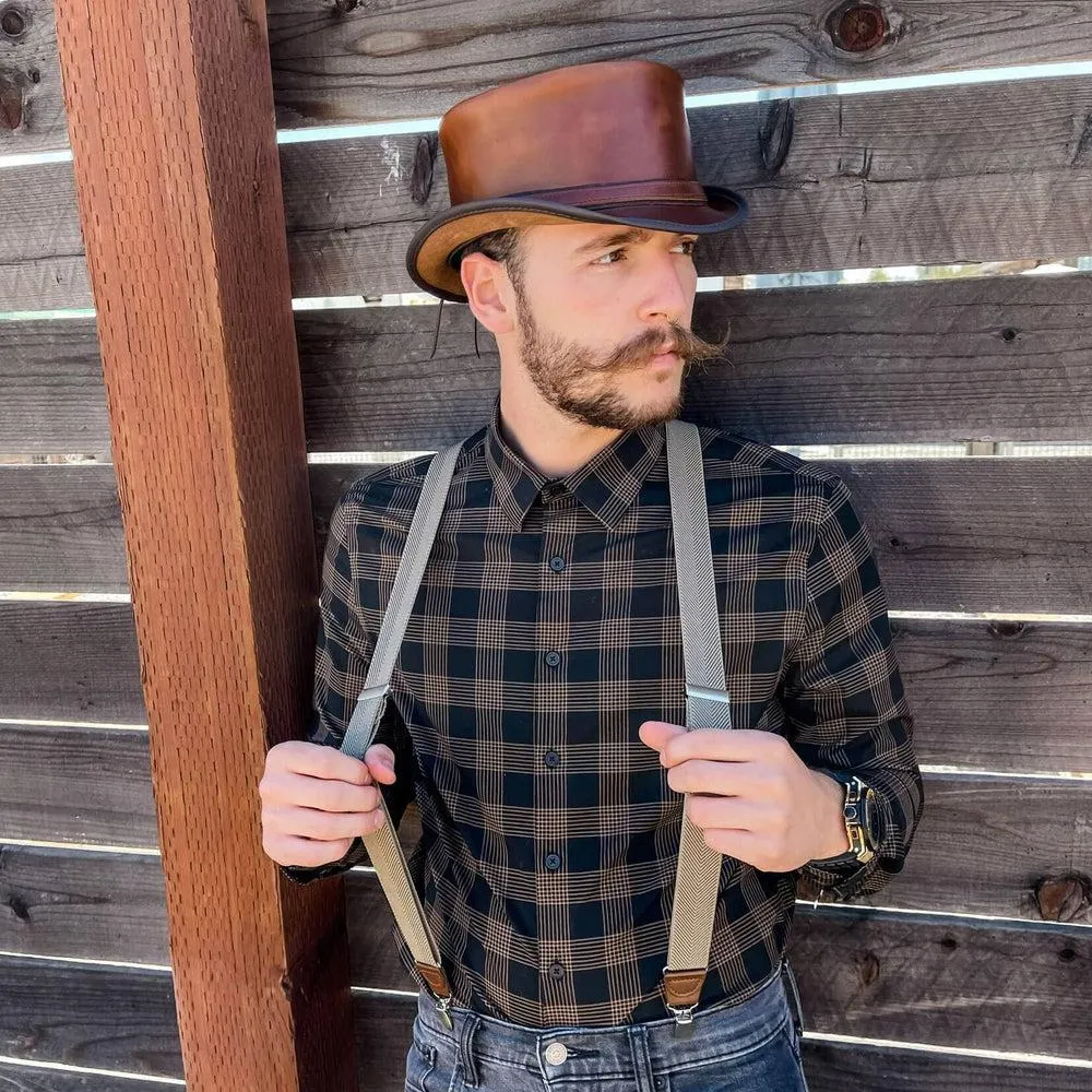 Hampton | Mens Leather Top Hat with Leather Hat Band