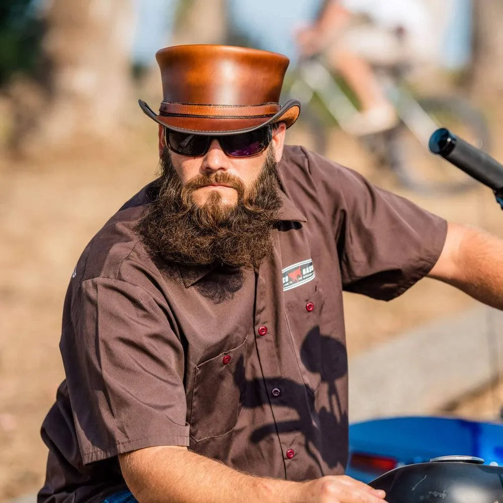 Hampton | Mens Leather Top Hat with Leather Hat Band