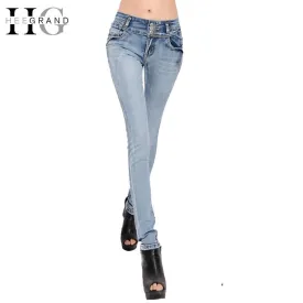 HEE GRAND 2017 Long Skinny Pencil Woman Jeans High Waist Elastic Denim Pants Female Washed Stretch Jeans Casual Bleached WKP314