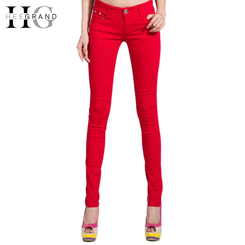 HEE GRAND Women's Candy Pants 2017 Pencil Jeans Ladies Trousers Mid Waist Full Length Zipper Stretch Skinny Women Pant WKP004