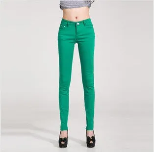 HEE GRAND Women's Candy Pants 2017 Pencil Jeans Ladies Trousers Mid Waist Full Length Zipper Stretch Skinny Women Pant WKP004