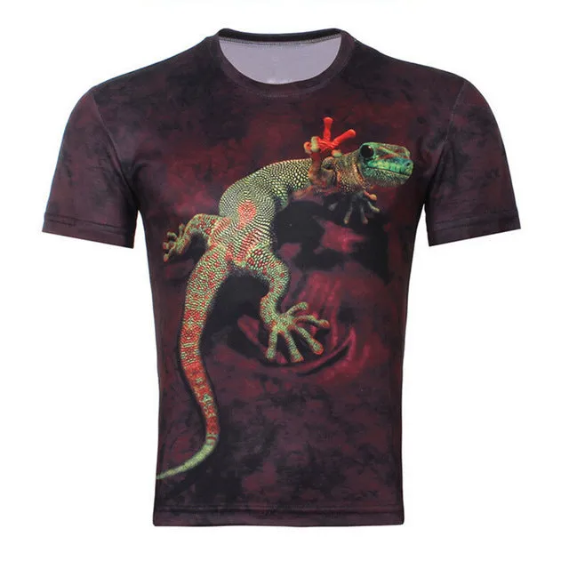 HOWL LOFTY Men Fashion 3D Animal Creative T-Shirt, Lightning/smoke lion/lizard/water droplets 3d printed short sleeve T-Shirts