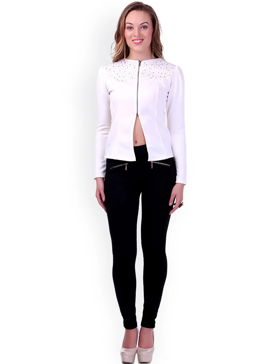 Ivory Crystal Studded Jacket