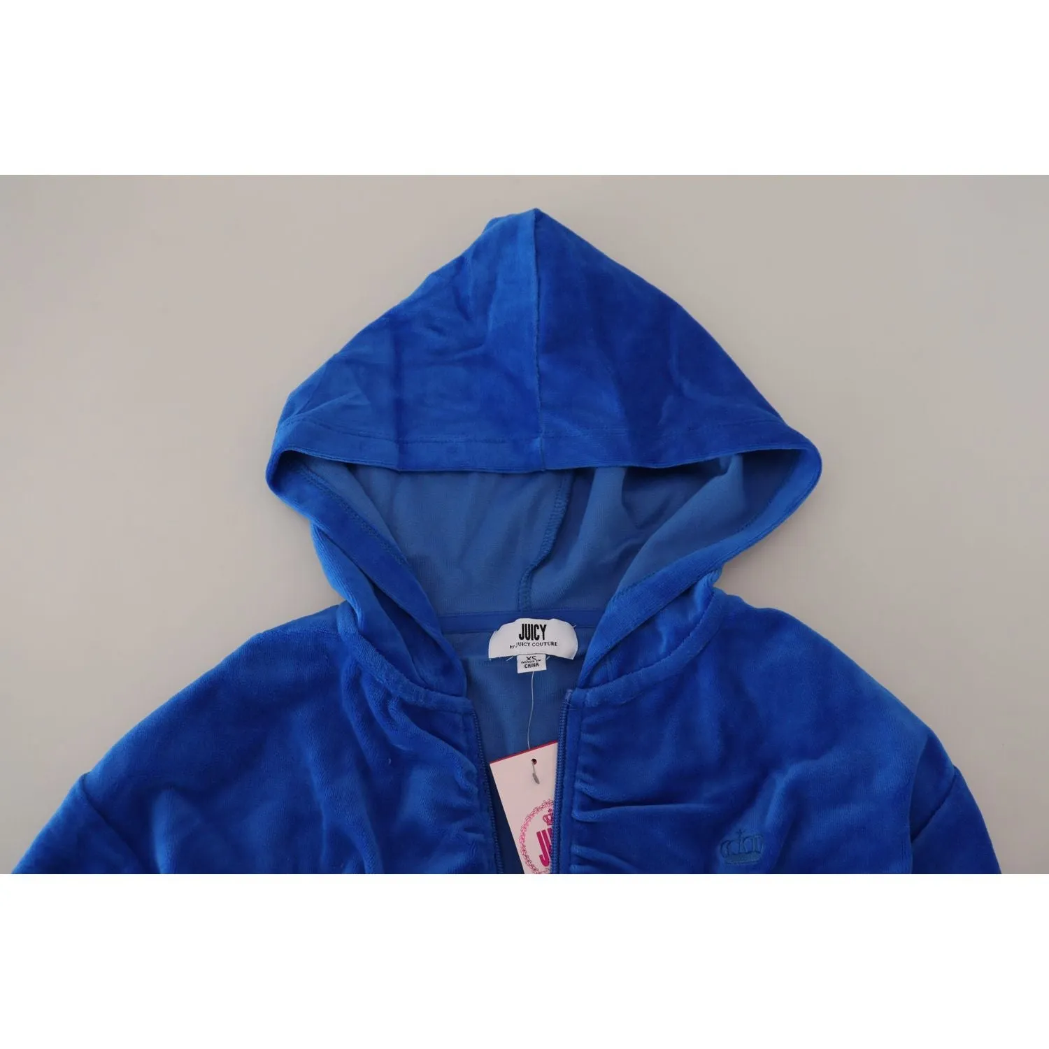 Juicy Couture Glam Hooded Zip Cropped Sweater in Blue