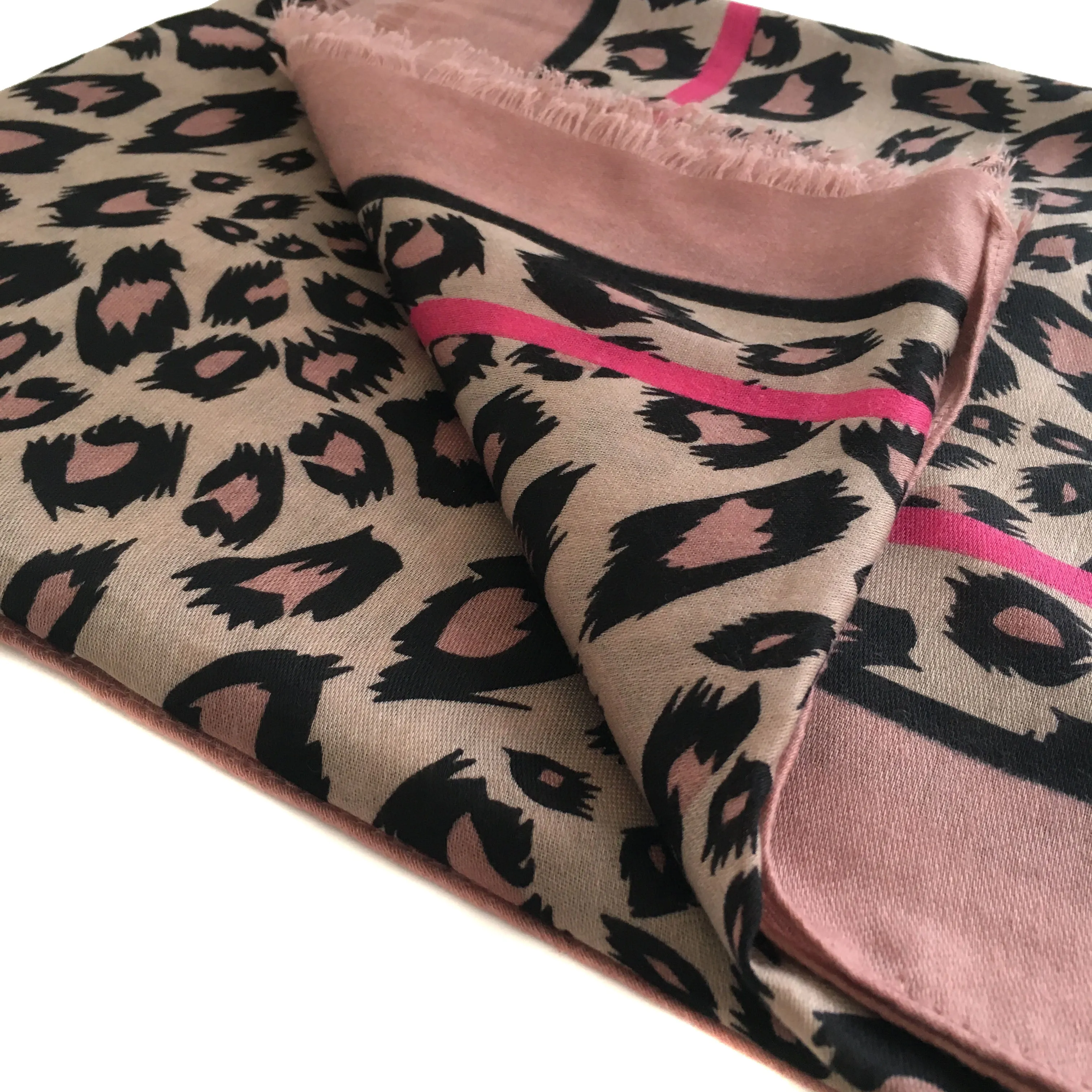 LARGE BLUSH PINK STRIPE LEOPARD PRINT SCARF