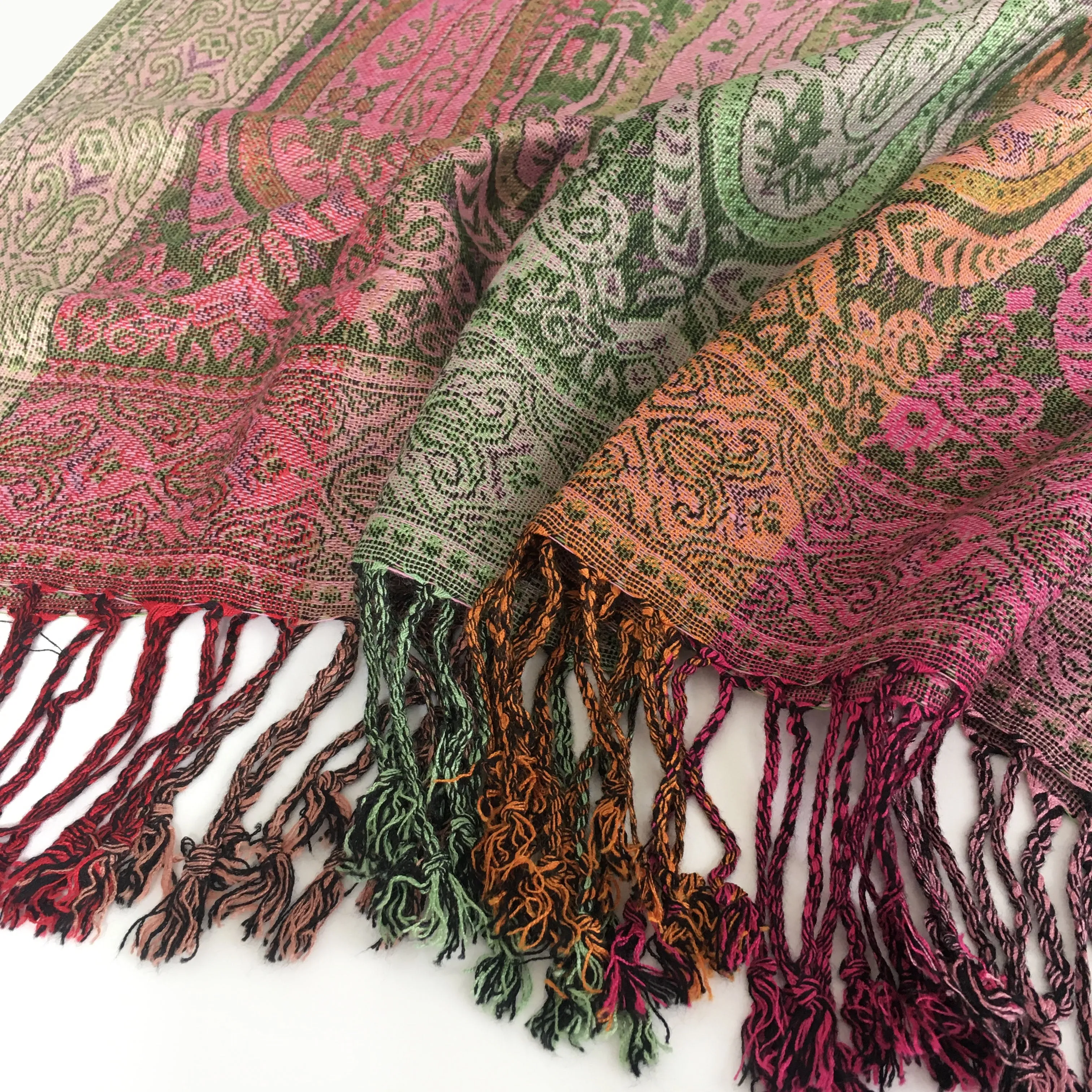 LARGE GREEN RAINBOW MULTI COLOUR PAISLEY PRINT PASHMINA SHAWL SCARF