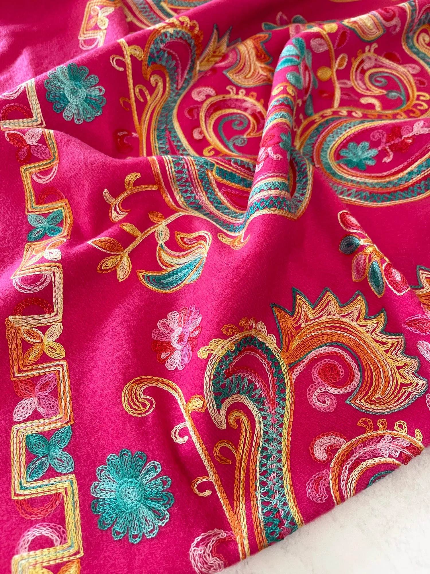 LARGE HOT PINK COLOURFUL PAISLEY CASHMERE COTTON BLEND WINTER SHAWL BLANKET SCARF