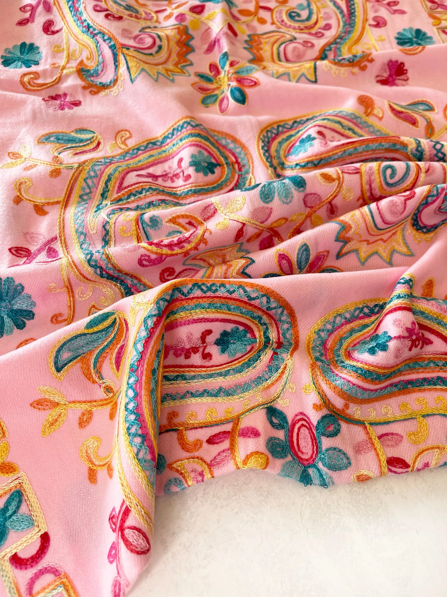 LARGE PINK COLOURFUL PAISLEY CASHMERE COTTON BLEND WINTER SHAWL BLANKET SCARF