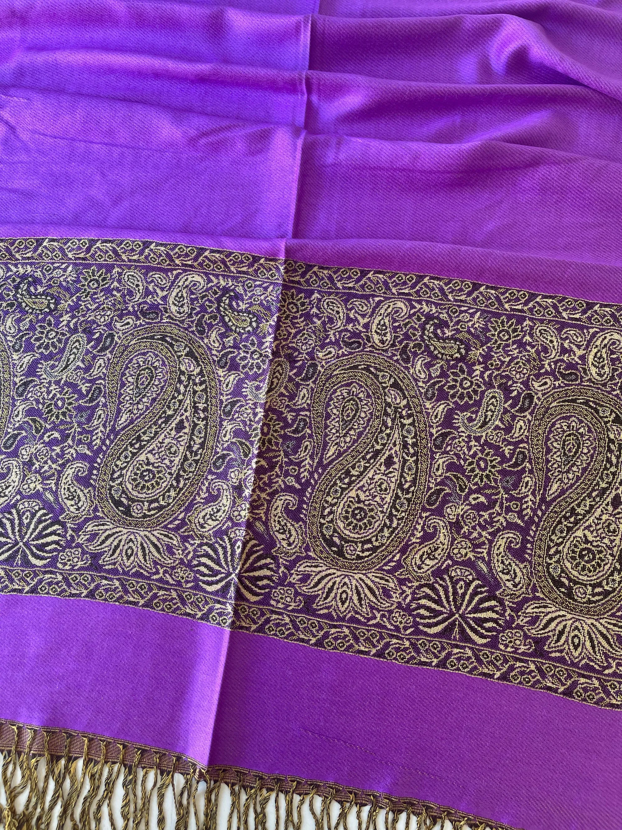 LARGE PLAIN PURPLE REVERSIBLE MULTI COLOUR PAISLEY PRINT PASHMINA SHAWL SCARF WRAP