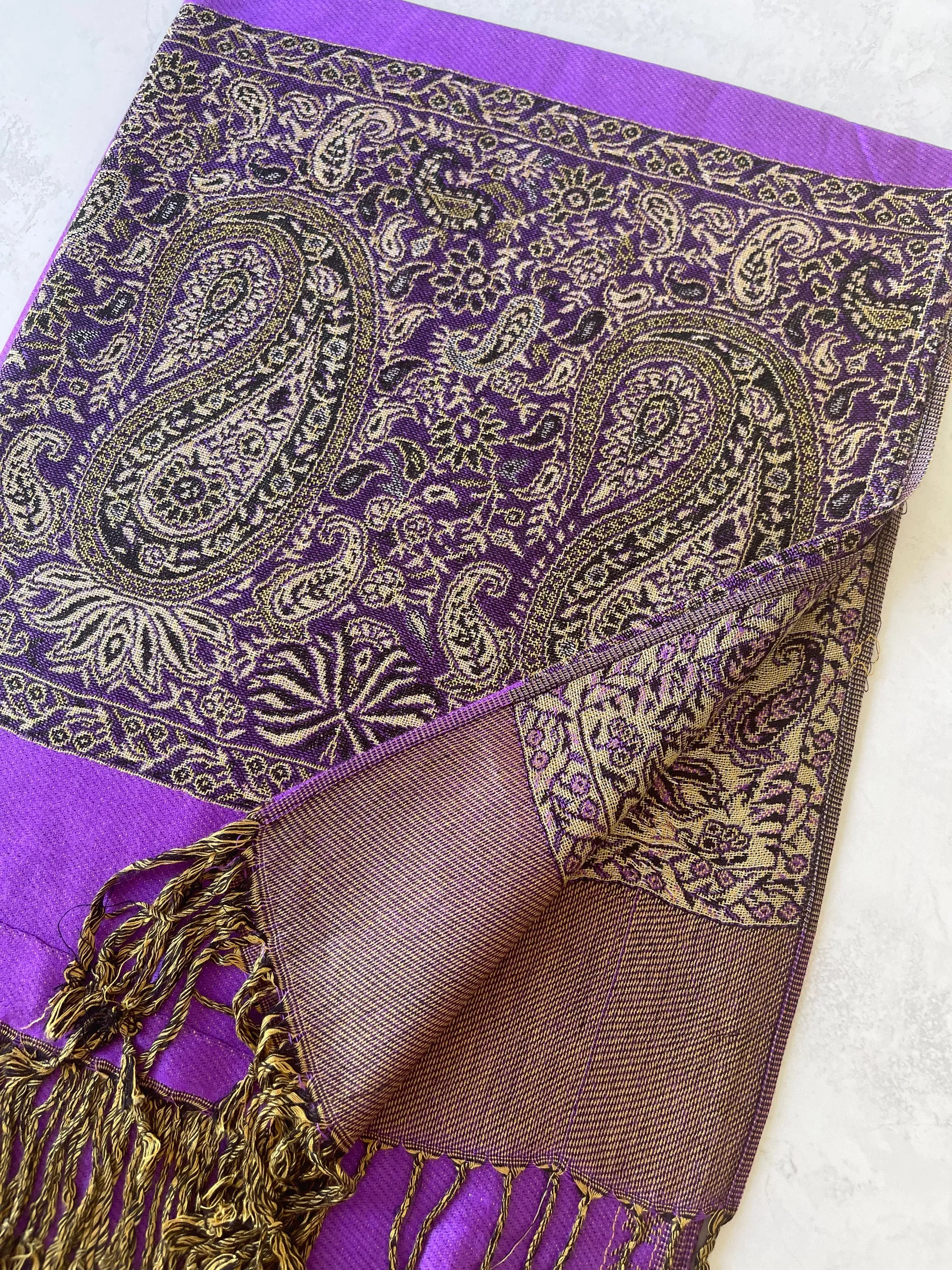 LARGE PLAIN PURPLE REVERSIBLE MULTI COLOUR PAISLEY PRINT PASHMINA SHAWL SCARF WRAP