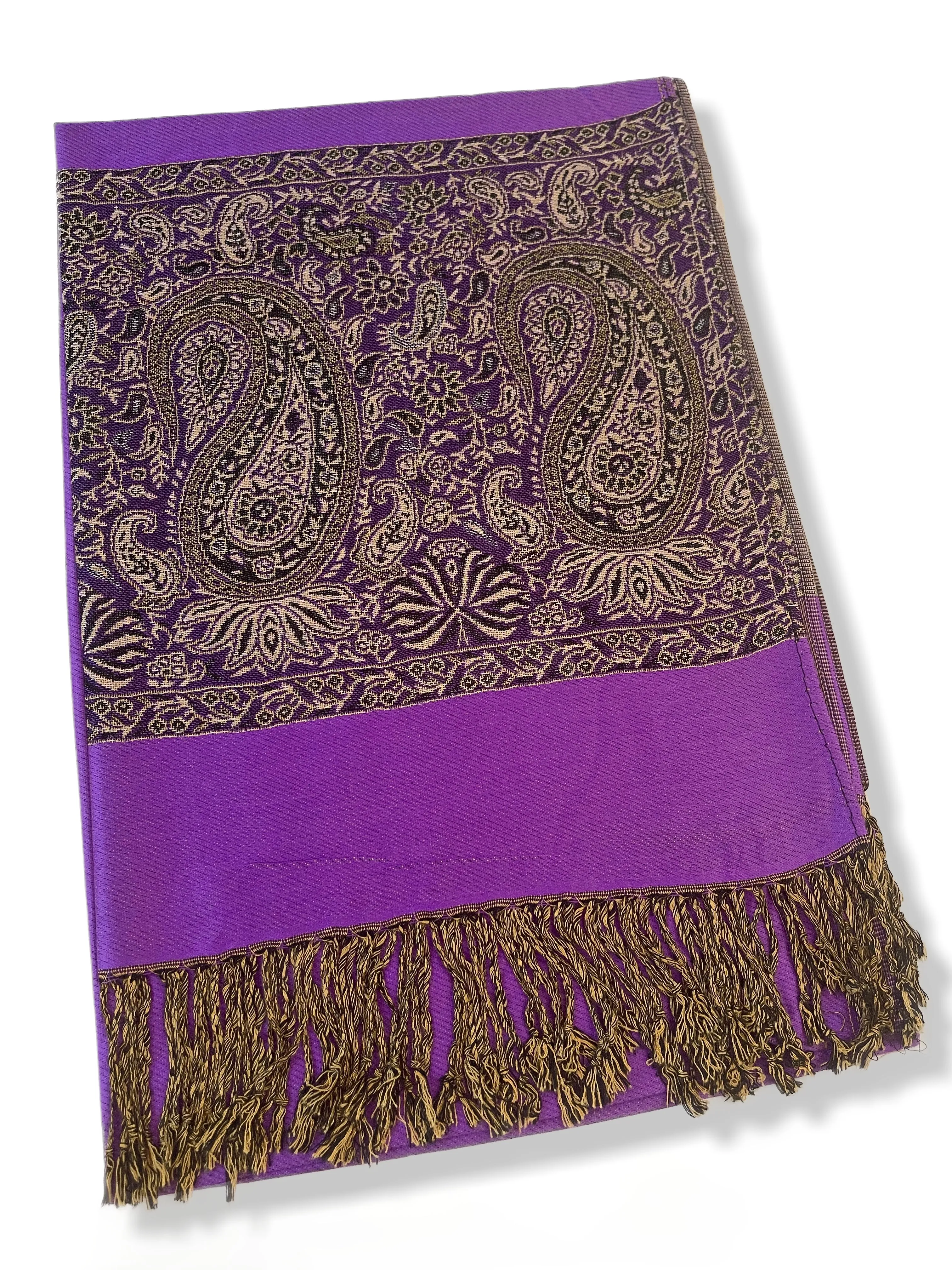 LARGE PLAIN PURPLE REVERSIBLE MULTI COLOUR PAISLEY PRINT PASHMINA SHAWL SCARF WRAP