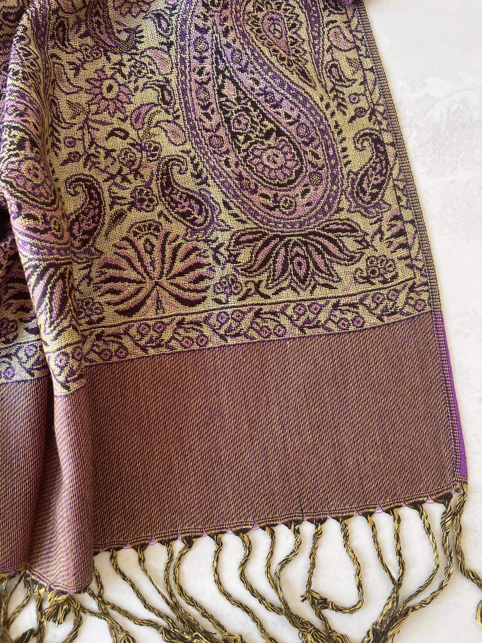 LARGE PLAIN PURPLE REVERSIBLE MULTI COLOUR PAISLEY PRINT PASHMINA SHAWL SCARF WRAP