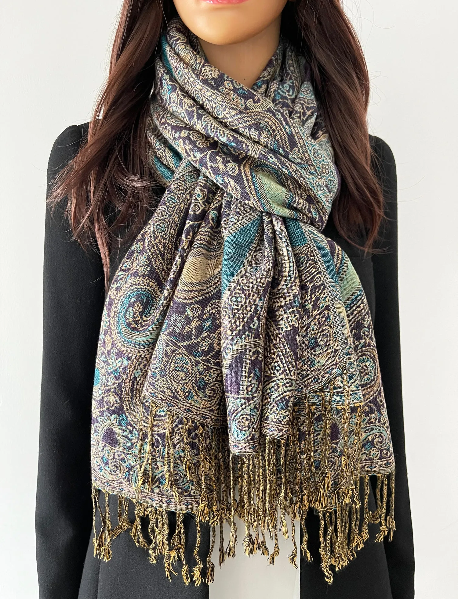 LARGE PURPLE MULTI COLOUR PAISLEY PRINT PASHMINA SHAWL SCARF