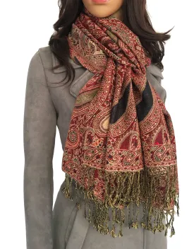 LARGE RED MULTI COLOUR PAISLEY PRINT PASHMINA SHAWL SCARF