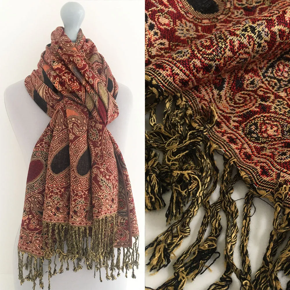 LARGE RED MULTI COLOUR PAISLEY PRINT PASHMINA SHAWL SCARF