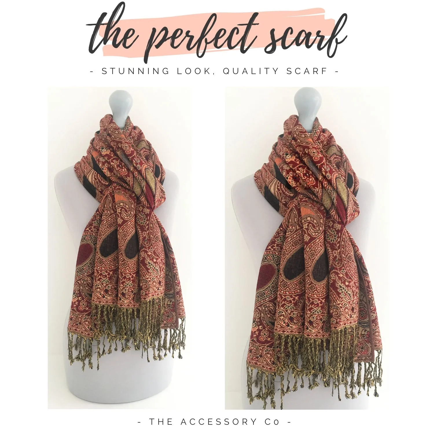 LARGE RED MULTI COLOUR PAISLEY PRINT PASHMINA SHAWL SCARF