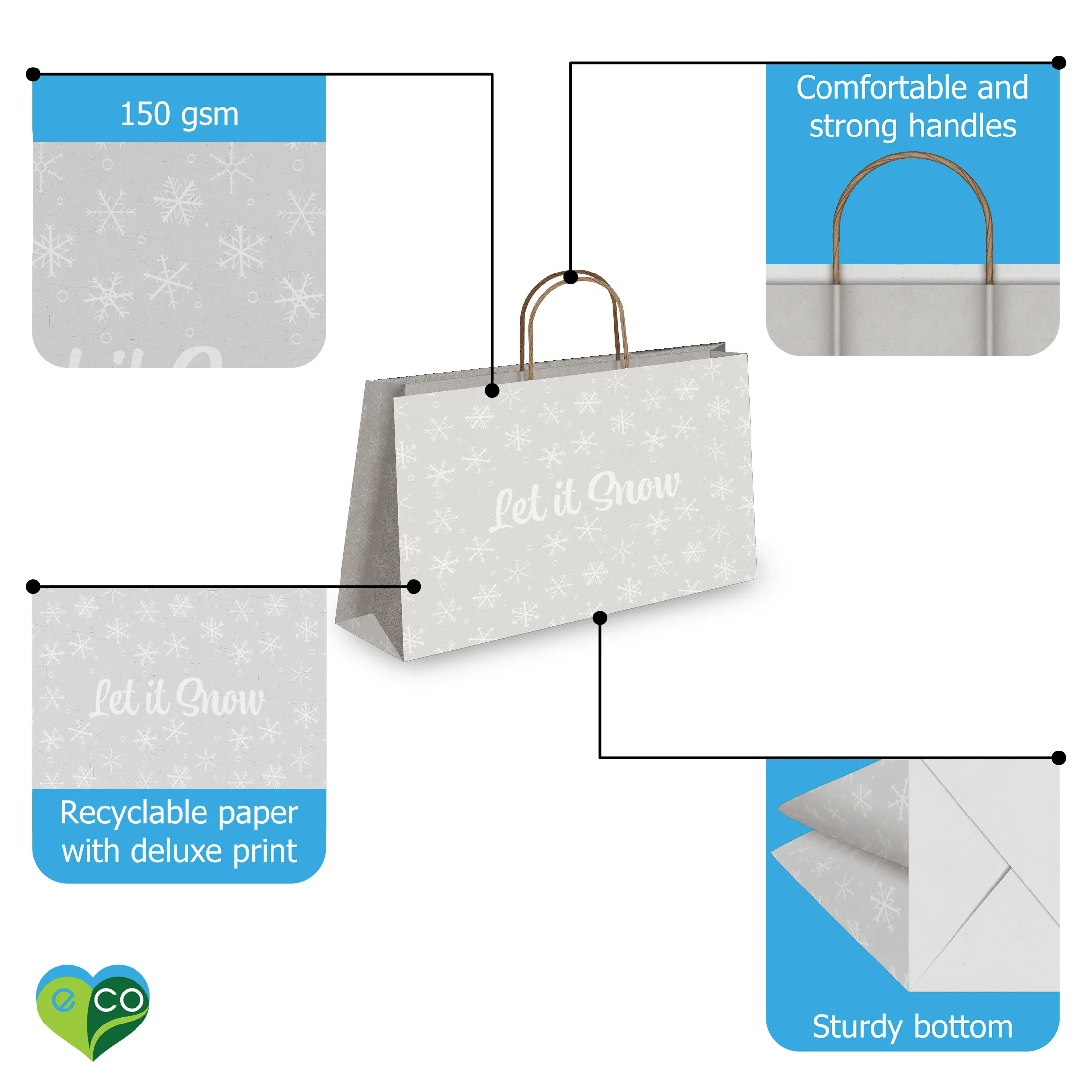 Let it Snow Large Birthday Gift Bags Vogue Kraft Shopping Bags with Handles (11.5x16x6 inches)