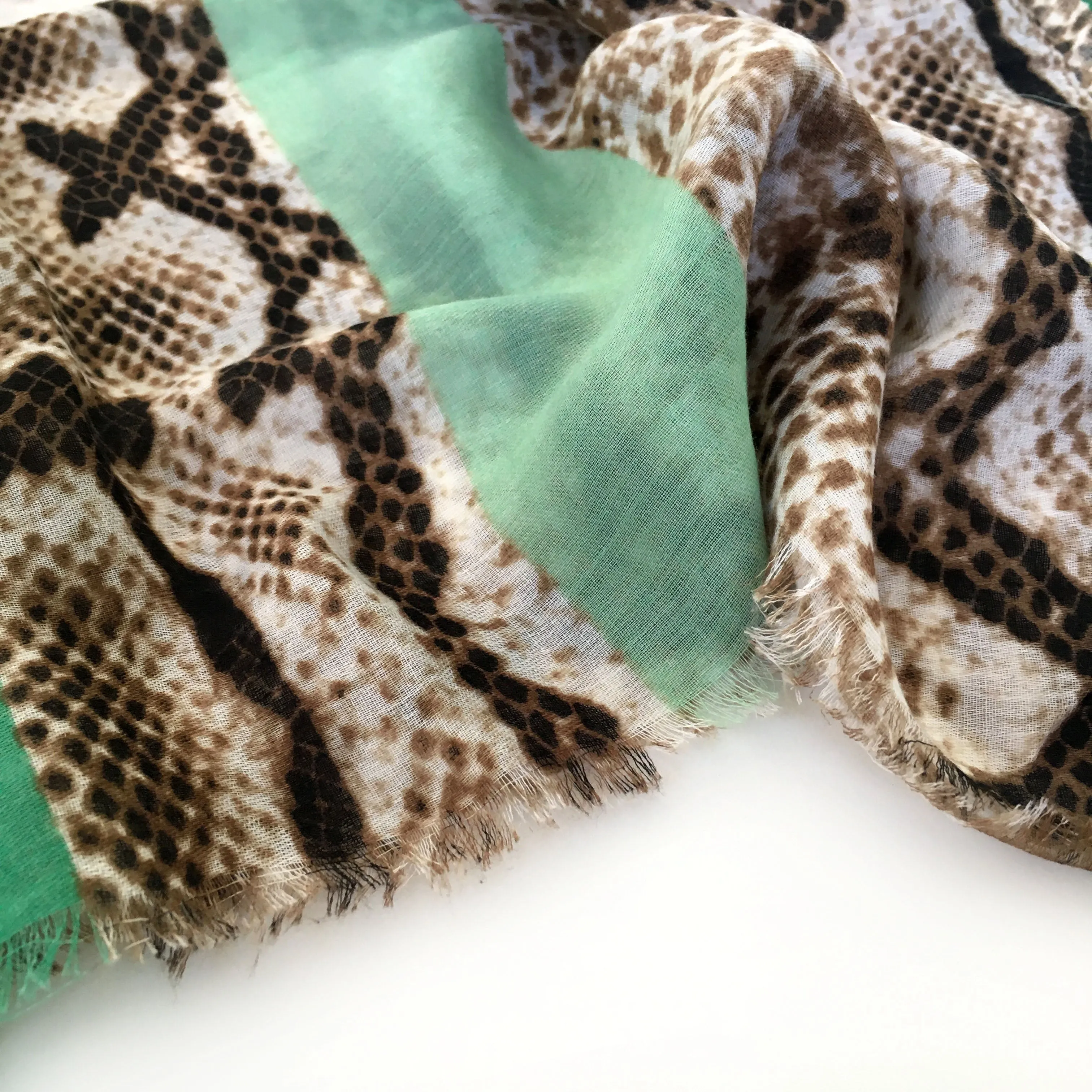 LONG TURQUOISE BLOCKS SNAKESKIN PRINT LIGHTWEIGHT SHAWL SCARF