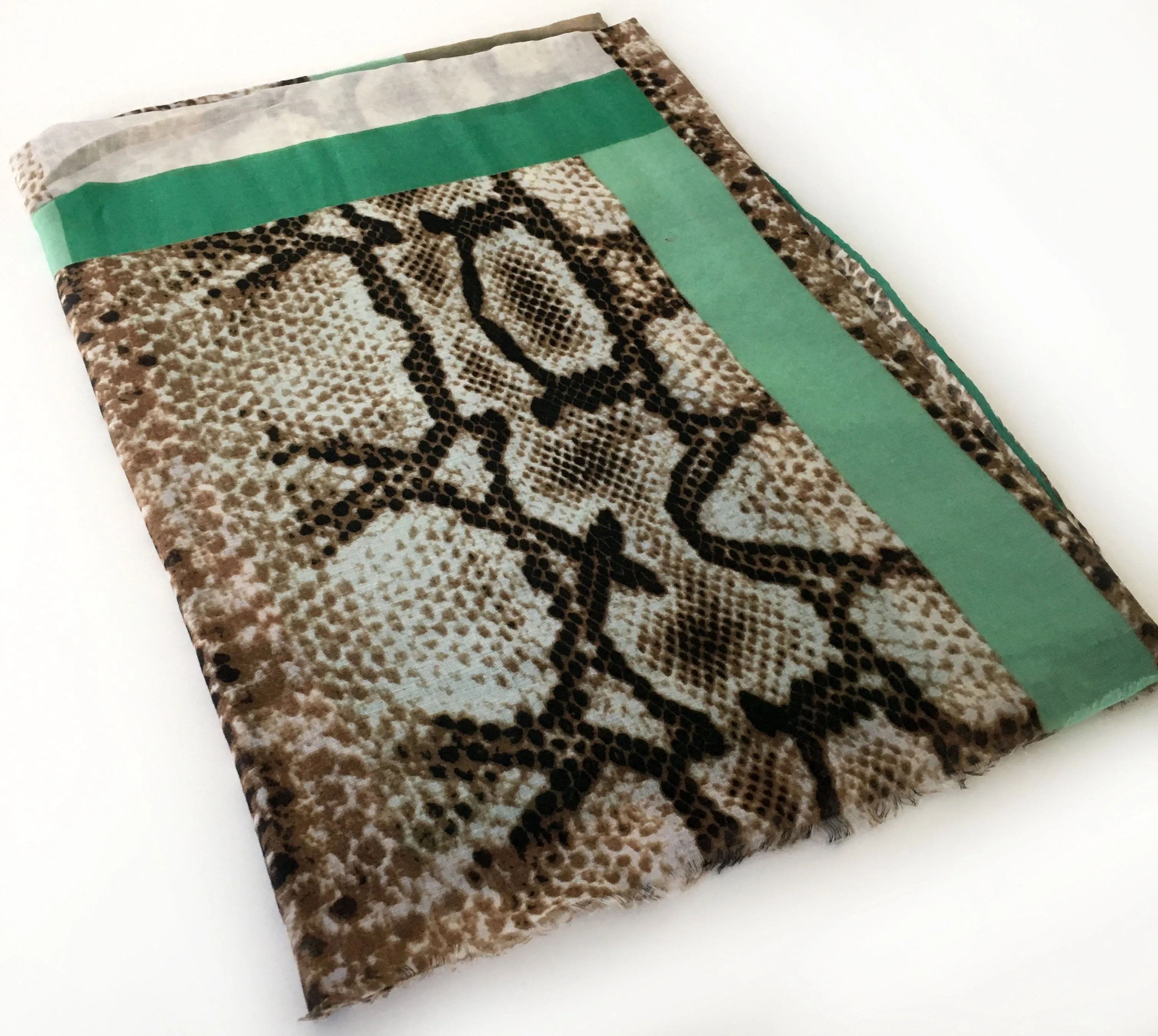 LONG TURQUOISE BLOCKS SNAKESKIN PRINT LIGHTWEIGHT SHAWL SCARF