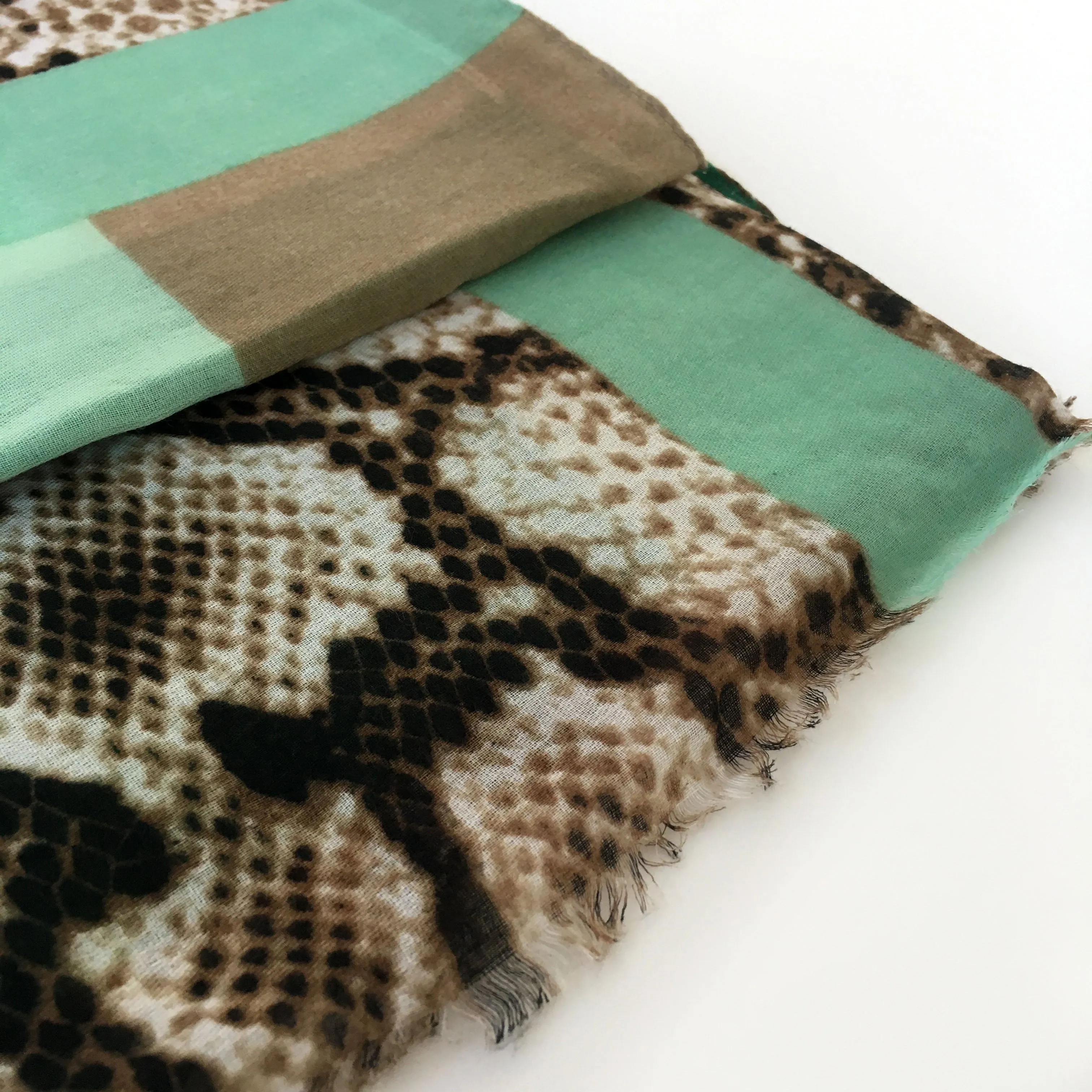 LONG TURQUOISE BLOCKS SNAKESKIN PRINT LIGHTWEIGHT SHAWL SCARF