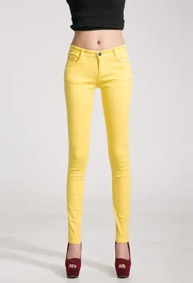 Lossky Super Deal 2016 Fashion Women Candy Colors Pencil Skinny Pants Spring Autumn Sexy Fit Jeans Plus Size Casual Trousers