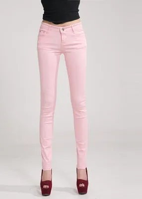 Lossky Super Deal 2016 Fashion Women Candy Colors Pencil Skinny Pants Spring Autumn Sexy Fit Jeans Plus Size Casual Trousers