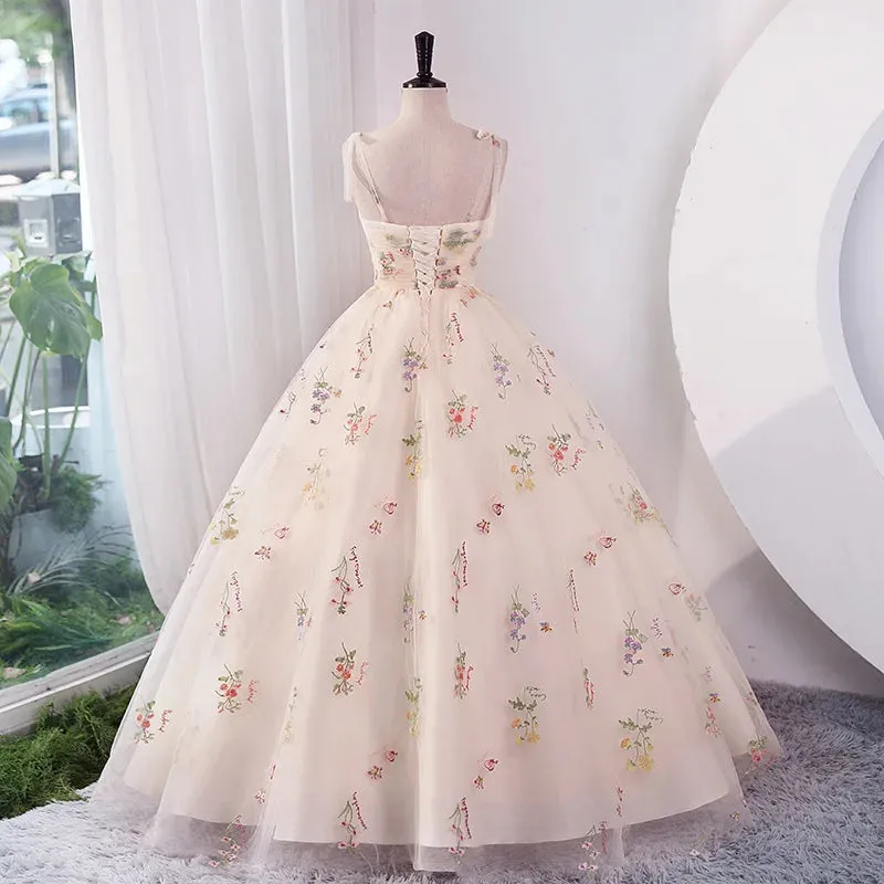 Luxury Floral Embroidery Long Champagne Prom Evening Dresses Women Summer Party Formal Occasions Reception Dress