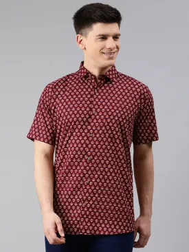 Maroon Cotton Short Sleeves Shirts For Men-Mmh037