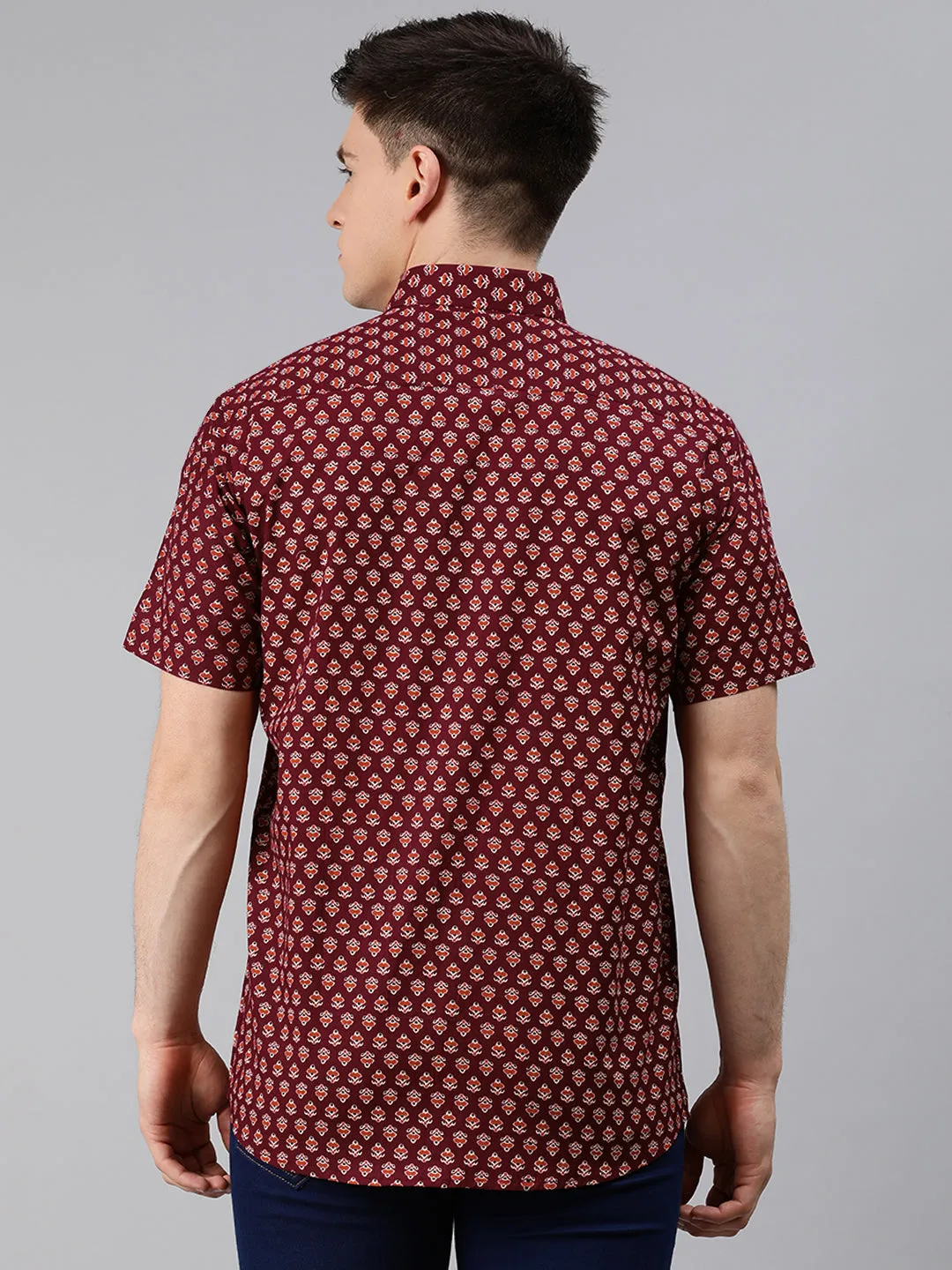 Maroon Cotton Short Sleeves Shirts For Men-Mmh037