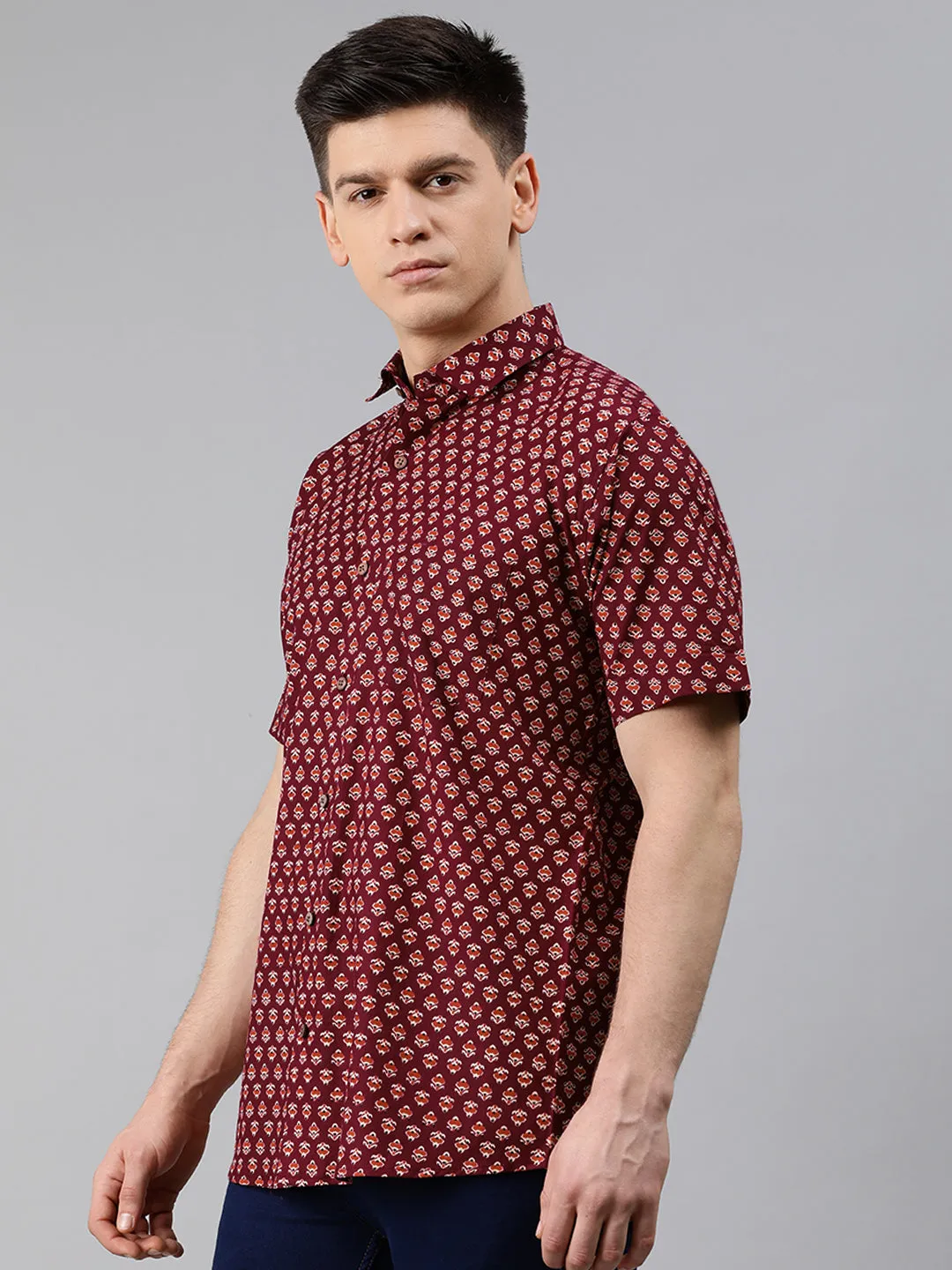 Maroon Cotton Short Sleeves Shirts For Men-Mmh037