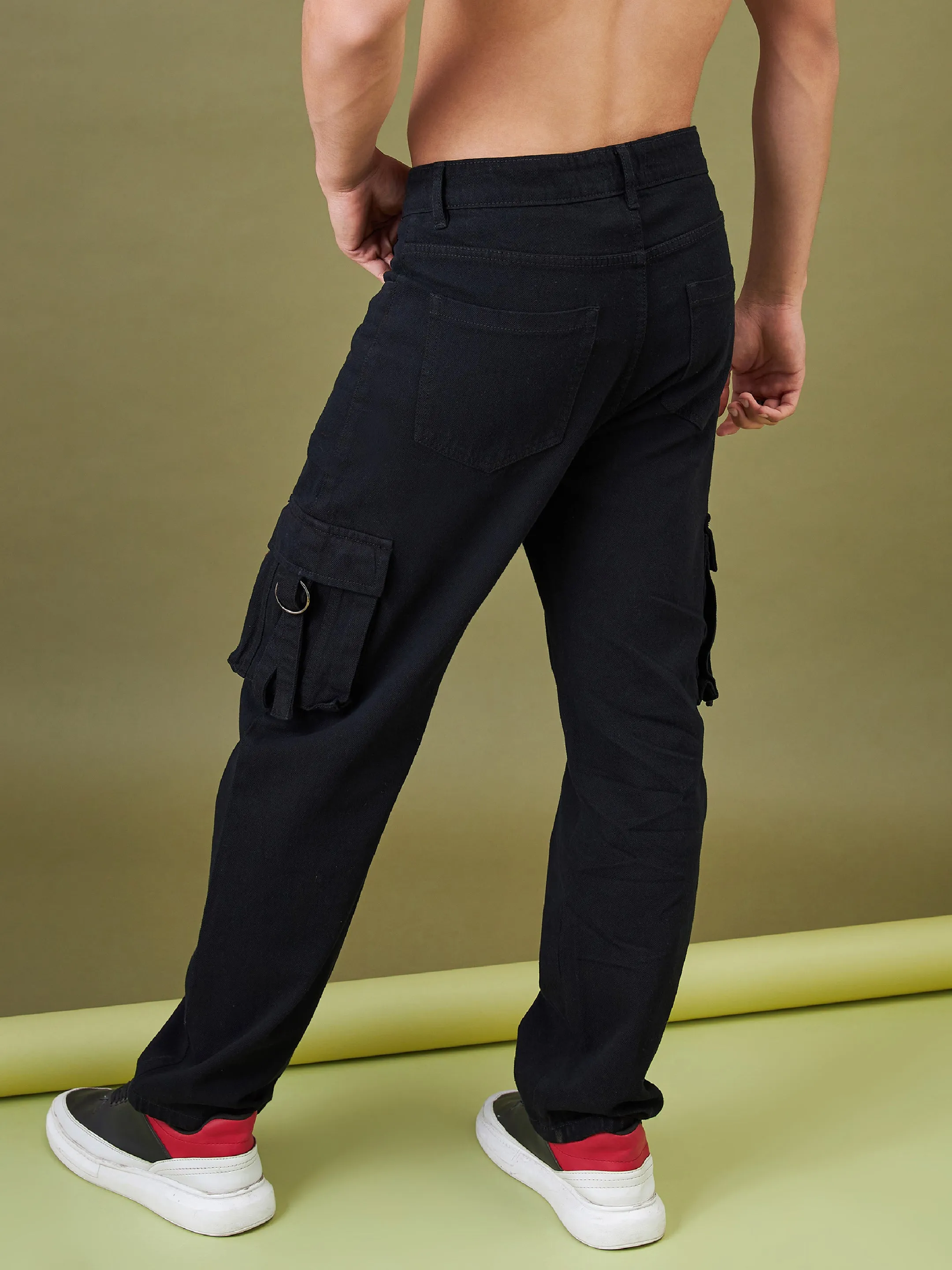 Men Black Box Pocket Relax Fit Jeans