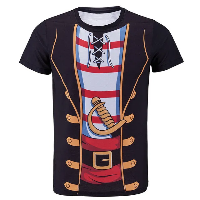 Men Police 3D T Shirt Doctor Gentleman Adult Funny Party Cop Pirate Punpkin Pilot Sailor Santa Claus Halloween Cosplay Top