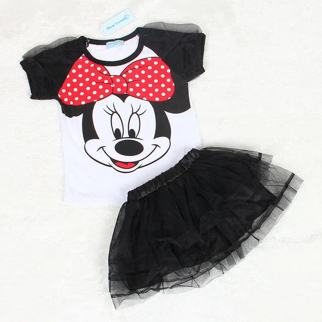 Menoea 2017 Autumn New Baby Girls Clothing Sets Fashion Style Cartoon Kitten Printed T-Shirts Net Veil Dress 2Pcs Girls Clothes