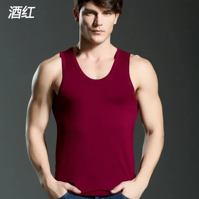 Men's Close-fitting Vest Fitness Elastic Casual O-neck Breathable H Type All Cotton Solid Undershirts Male Tanks